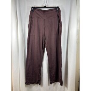 Oalka Womens Regular XL Wide Leg Lounge Pants Brown Nylon Spandex Pockets NWOT